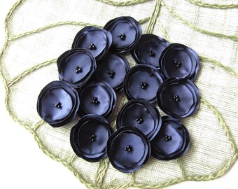 Satin fabric sew on flower appliques, diy wedding decor flowers, floral table decorations, silk flowers bulk (15pcs)- NAVY BLUE BLOSSOMS