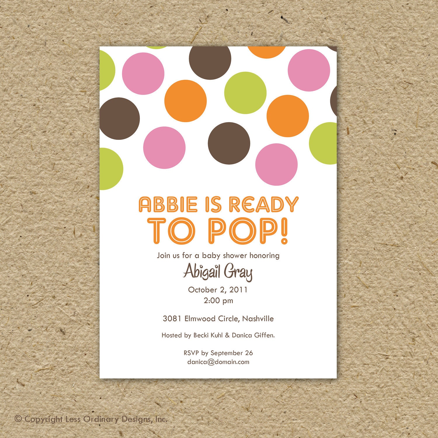 Ready to pop baby shower invitation polka dots baby girl
