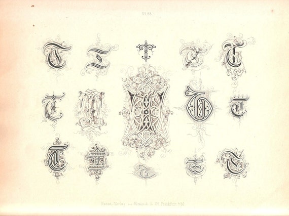 1884 Antique T Monograms Page Lettering Styles Ephemera