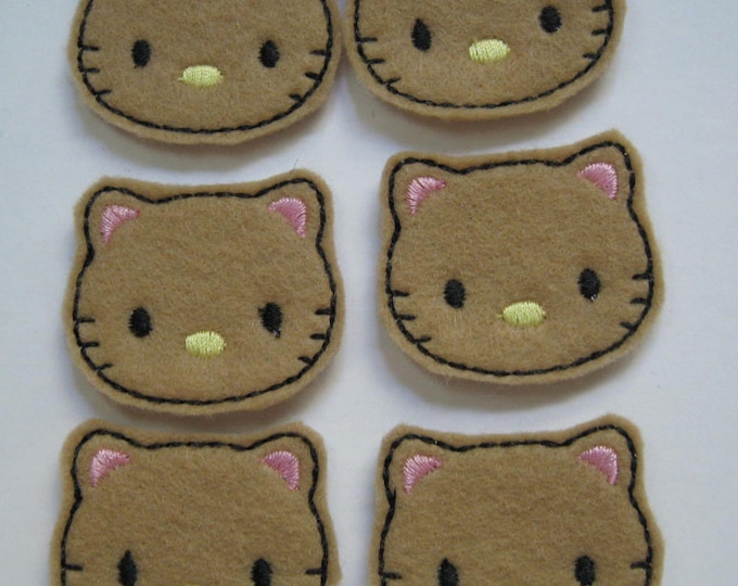 Tan Felt Embroidered Kitties - 297