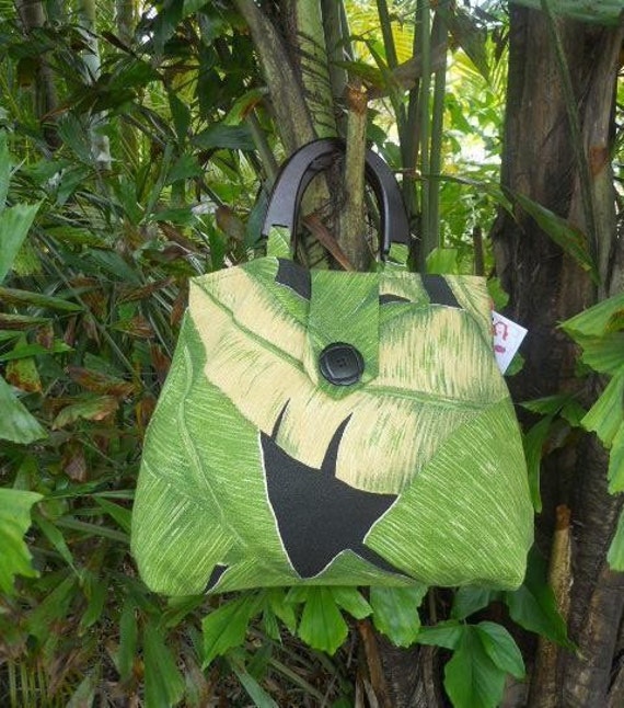 Tropical Banana Leaf Barkcloth Hand Bag Purse Tote Bag