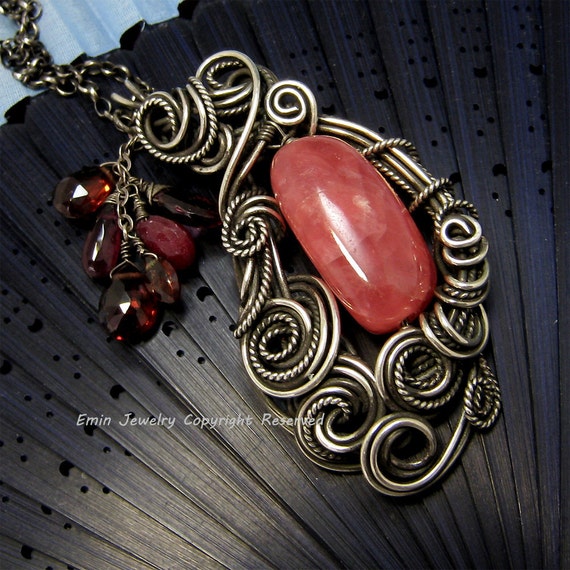 Items similar to Red Rhodochrosite Oxidized Sterling Silver Wire ...