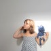 Small Rhinoceros doll, Soft, eco friendly, navy blue denim, vintage waffle cotton Upcycled children toy Baby toddler baby shower gift