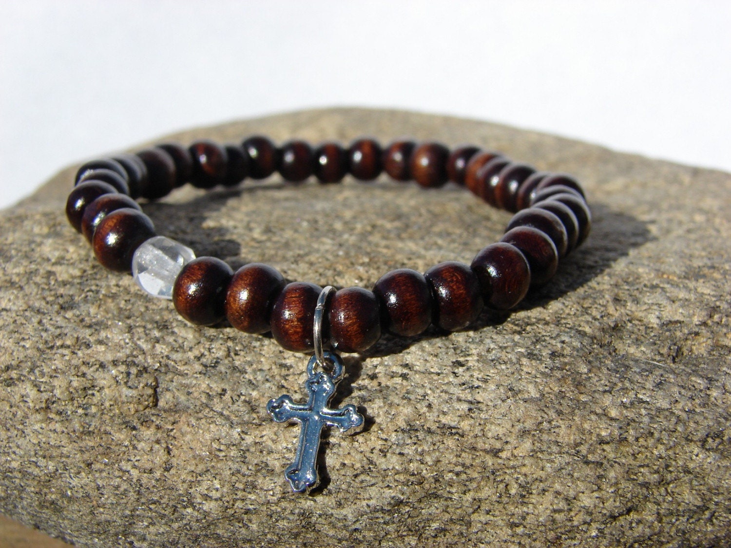 Wood Beaded Cross bracelet