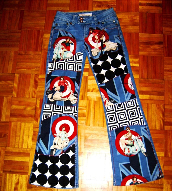 Items similar to Mod Revival Patchwork Jeans - Funky Decoupage Denim ...