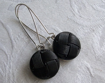 Licorice Twist, Vintage Glass Button Earrings