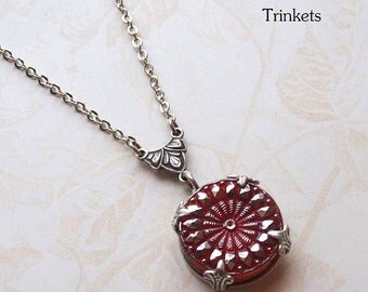 Candy Apple Red, Vintage Glass Button Necklace
