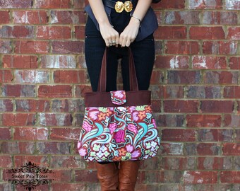 Amy Butler Soul Blossoms fabric Pleated Handbag / Purse