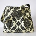 Pleated Hobo Handbag / Black & Beige Damask