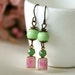 Pink lemonade.vintage pink and green jewel earrings. Tiedupmemories