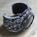 Beaded Cabochon Cuff Bracelet in Black Silver and White Opal - Super Sparkly