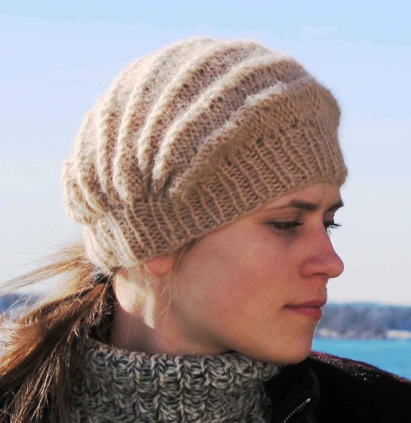 Lily a hat knitted sideways. PDF knitting pattern