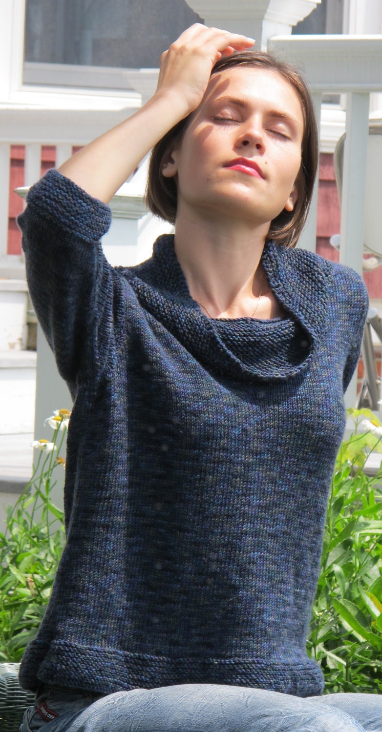 Comfy Cowl Neck Pullover knitted in stockinette stitch from