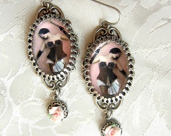 BDSM Earrings - Dominatrix Earrings - Femdom - Vintage Image - Romantic BDSM - Submissive Jewelry - Domina Jewelry - BDSM Earrings - Pink