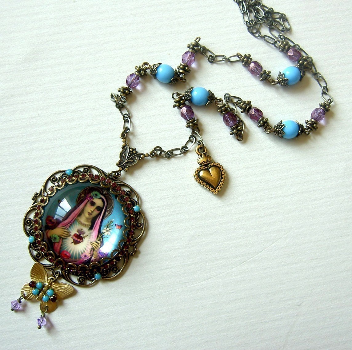 Mary Necklace Mary Pendant Necklace Blessed Mother Catholic