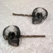 Vintage anatomy illustration skull silver finish barrette hair pin pair