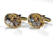 Steampunk Jewelry Mens Cufflinks Vintage Gold HAMILTON Pinstriped Jeweled Watch Cuff Links Wedding Anniversary - Steampunk by edmdesigns