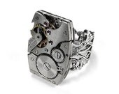 Steampunk Watch Ring - Vintage Jeweled GORGEOUS Art Deco GLEAMING Watch Adjustable Silver Filigree Ring - Steampunk Jewelry by edmdesigns