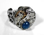 Steampunk Jewelry Ring Vintage Ruby Jeweled Watch Adjustable Ring Blue LAPIS Gem Wedding Anniversary Gift - Steampunk Jewelry by edmdesigns