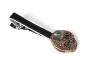 Steampunk Tie Bar by edmdesigns Vintage Silver Mens Alligator Clip SOLDERED Pink Rose Gold Watch Mechanism EXQUISITE Wedding Groom Gift
