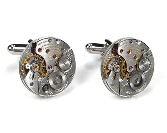 Mens LONGINES Cufflinks Steampunk Jewelry LUXURY Round Cuff Links Featured in MAXIM Mens Magazine Wedding Groom Fiancee Gift - by edmdesigns