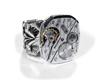 Steampunk Jewelry Ring Vintage HAMILTON Pinstripe Adjustable Silver Filigree SOLDERED Wedding Anniversary - Steampunk Jewelry by edmdesigns
