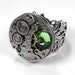 Steampunk VINTAGE SWISS PIN STRIPE PATTERN Watch Movement Jeweled Adjustable Filigree Ring with PERIDOT  Green Swarovski Crystal -- STUNNING