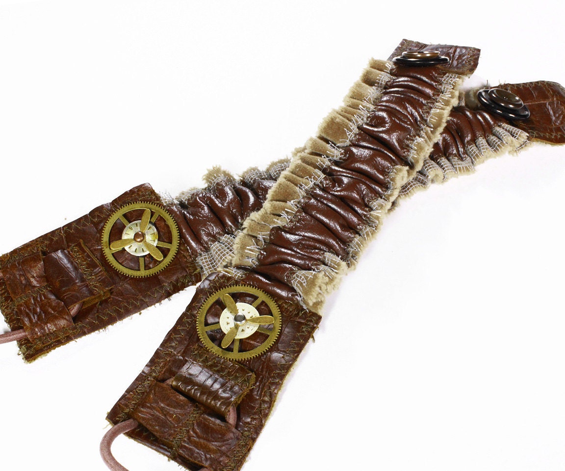 Steampunk Shirt Garters Mens Sleeve Garter Band Brown Leather
