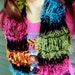 Fluorescent and Black Neon Punk Color Block Thick Stripes Scarf. 80s Fashion in Chunky Geometrics