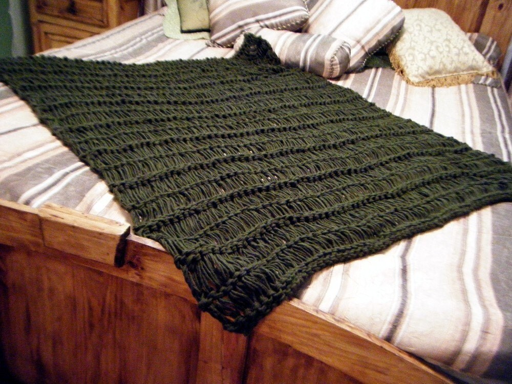 Dark Olive Khaki Drab Green Home Accent Throw Blanket for
