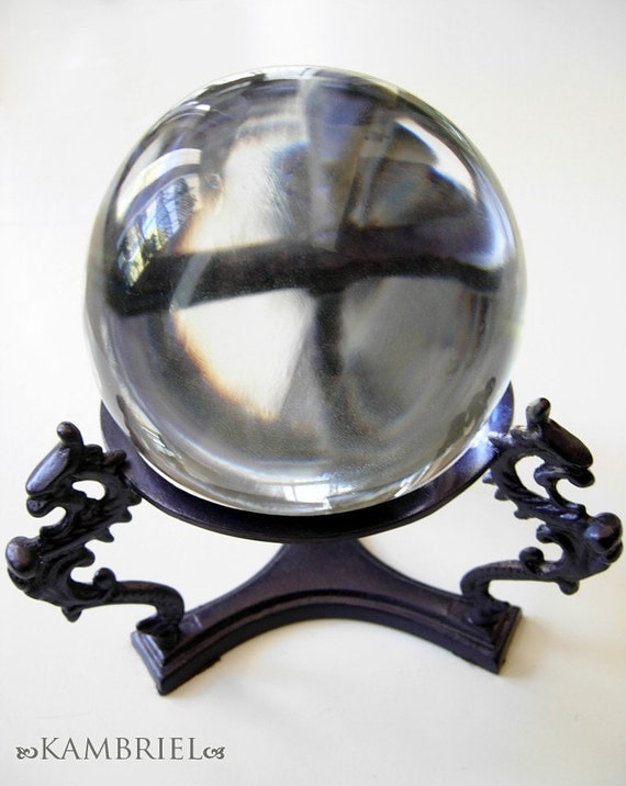 Vintage Crystal Ball and Black Orchid Dragon Stand 13 by kambriel