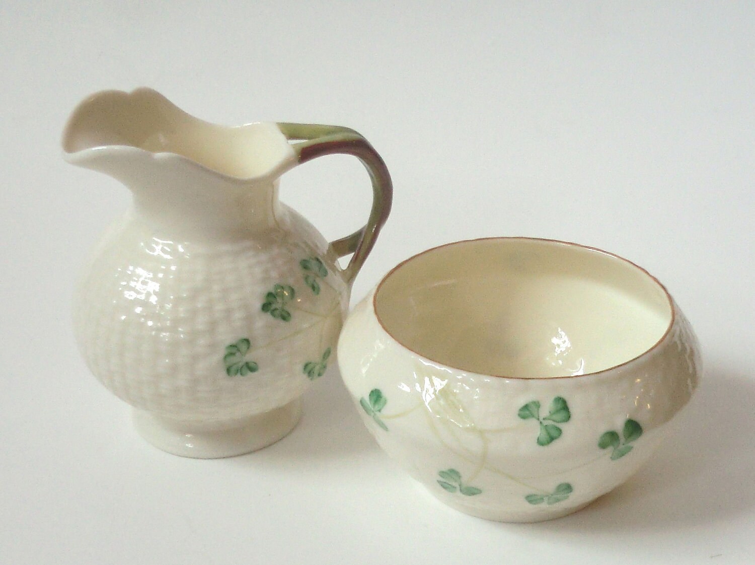 VINTAGE Belleek SHAMROCK Cream and Sugar Set