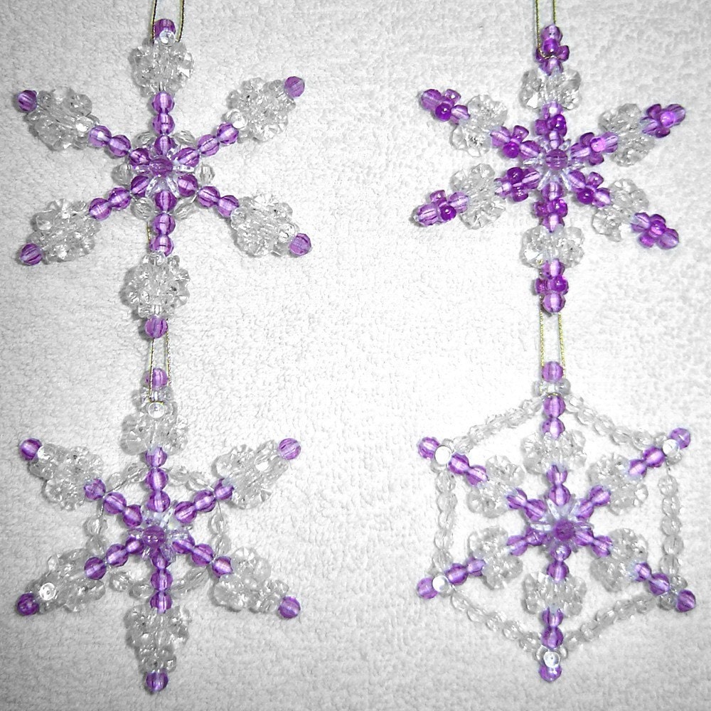 Beaded Snowflake Ornaments, 4pc Set - Amethyst Purple