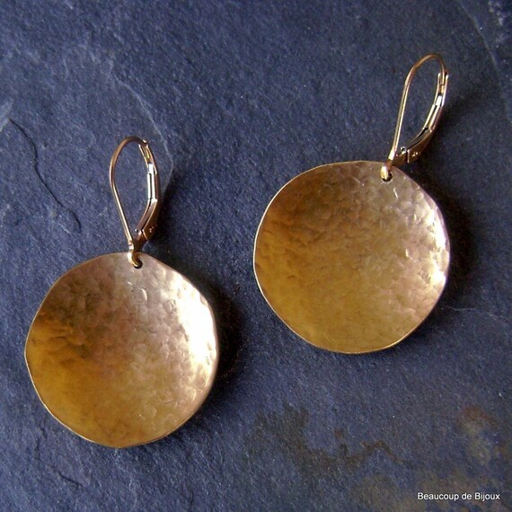 Items similar to Bronze Hammered Disk Earrings on Etsy