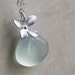Aqua Chalcedony Necklace with Silver Orchid, Orchid Flower Necklace, Silver Orchid, Weddings, Wedding Necklace, Sterling Silver Necklace