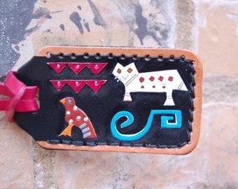 Indian Animals leather luggage tag