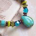 Beaded Brass Necklace , Vintage Inspired Jewelry , Neo Victorian Jewelry , 16 inch and 18 inch , Turquoise Blue and Green Czech Glass