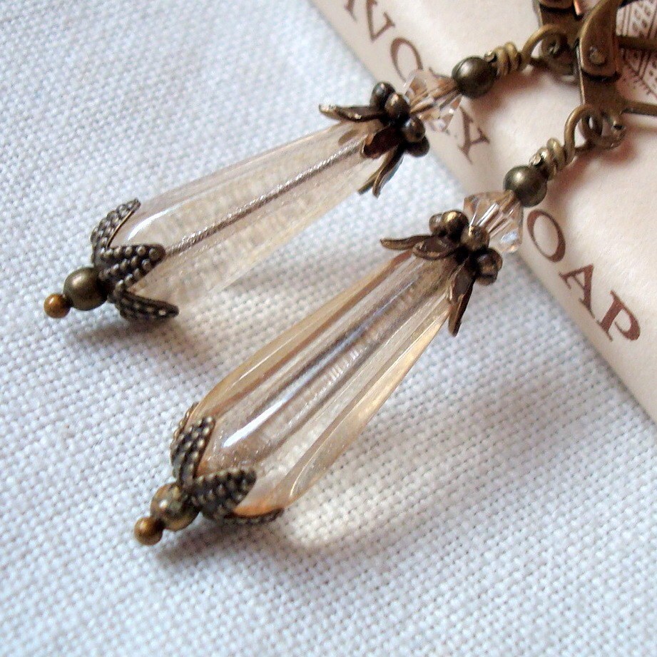 Brass Dangle Earrings Downton Abbey Style Neo By Cloudcapjewelry 