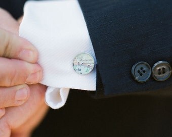 Style Me Pretty Feature - Vintage Map Cufflinks. You Select the Journey.