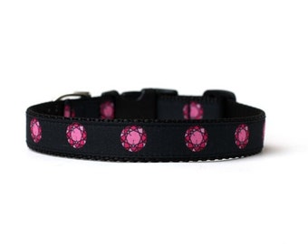 5/8 or 3/4 Inch Wide Dog Collar with Adjustable Buckle or Martingale in Gemstones an Exclusive Design