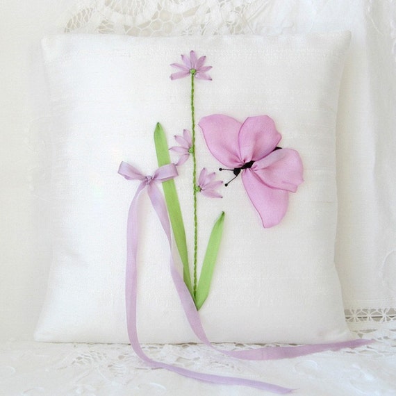 Butterfly Ring Bearer's Pillow Silk Ribbon Embroidery
