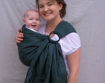 100% Linen Ring Sling - decorative stitching - Baby Carrier in Emerald Green - DVD included, toddler sling, summer sling
