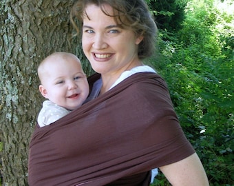 Gauze Baby Wrap Carrier - Airy Cotton in chocolate - DVD included, summer babywearing, lightweight wrapping, cool