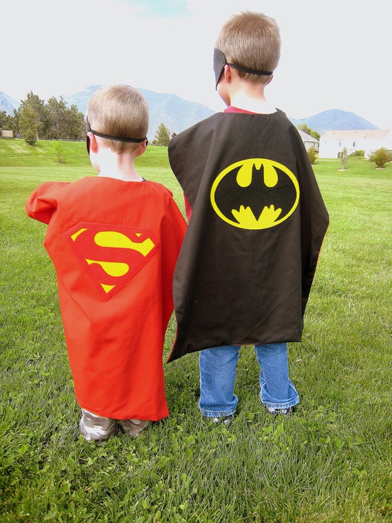 Reversible Superman Batman Superhero Cape Boys Costume Hero