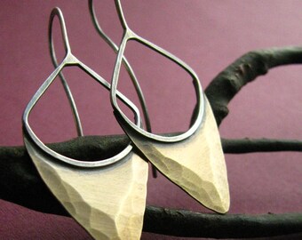 Sterling Silver Bronze Pixie Earrings Shields Mixed Metal Earrings Metalwork Jewelry