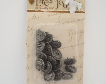 Scrapbooking Embellishments, Nickel Tacks, Metal Embellishments, Heart Tacks, Flower Tacks, K&Co Life's Journey Heritage Nickel Tacks
