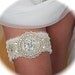 Wedding Garter for Bride in Ivory Imported French Lace with Austrian Swarovski Crystals and Pearled Centered Embellishment