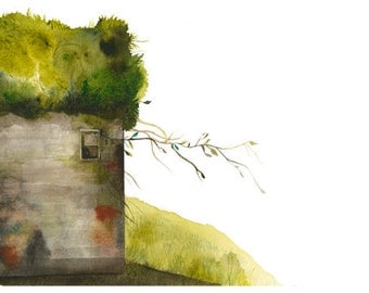Moss House - Archival Print of Original Watercolor, gardening