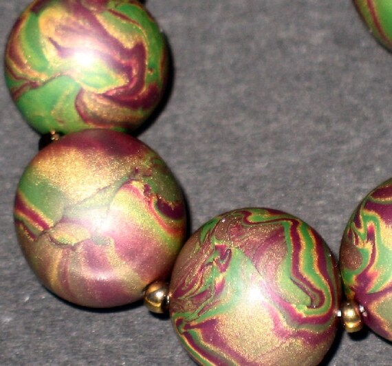 6 Polymer Clay Beads, Rounds