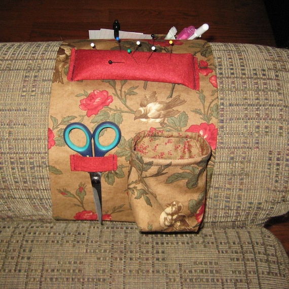 Sewing Organizer Caddy Sofa Armchair Pincushion Roses Birds